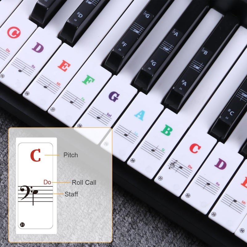 JYCSTE Colorful Keyboard Stickers - Removable Note Labels for 88/61/54/49 Key Piano, Transparent Large Bold Letter Stickers for Beginners - Image 2